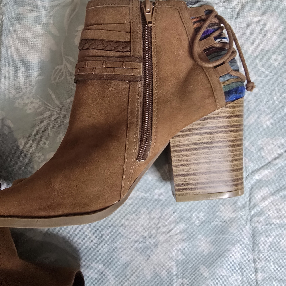 Rampage Tan Ankle Boots with Colorful Accents Open Toe Boho Size 8 - Picture 5 of 10